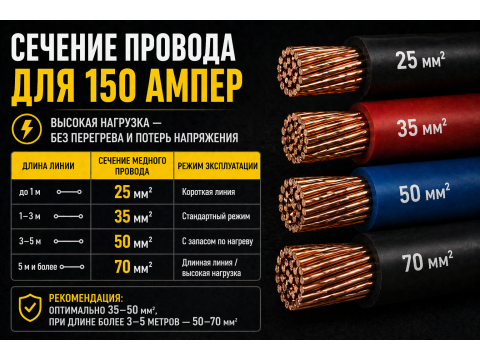 Сечение провода для 150 ампер (150А)