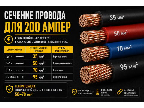 Сечение провода для 200 ампер (200А)