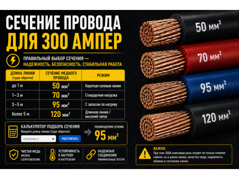 Сечение провода для 300 ампер (300А)