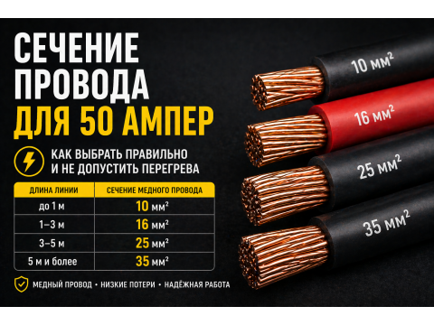 Сечение провода для 50 ампер (50А)