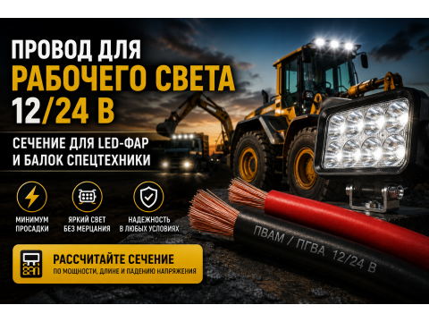 Провод для рабочего света 12/24 В: сечение для LED-фар и балок спецтехники
