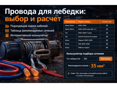 Провод для лебедки — оптимальное сечение и подбор 12/24 В