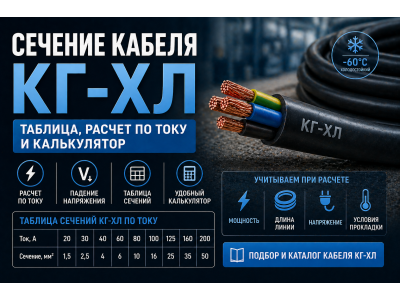 Сечение кабеля КГ-ХЛ: таблица, расчет по току и калькулятор