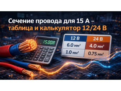 Сечение провода для 15 А – таблица и калькулятор 12/24 В